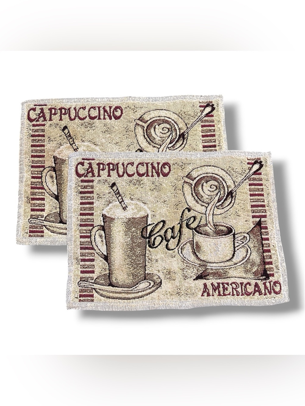 Set of 2 Coffee Cappuccino Tapestry Breakfast Table Placemat 15" x 11" Kitchen